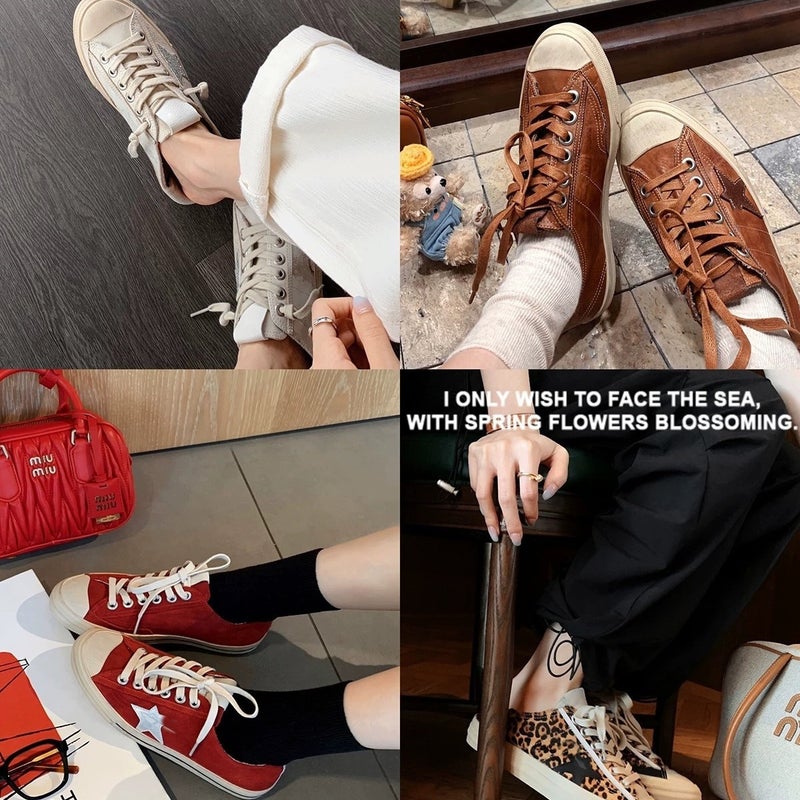 Grape Mom Same Style Horse Leather Vintage Round Head Low Top All-Match White Shoes Dirty Shoes Star Casual Sneakers Women - Image 3